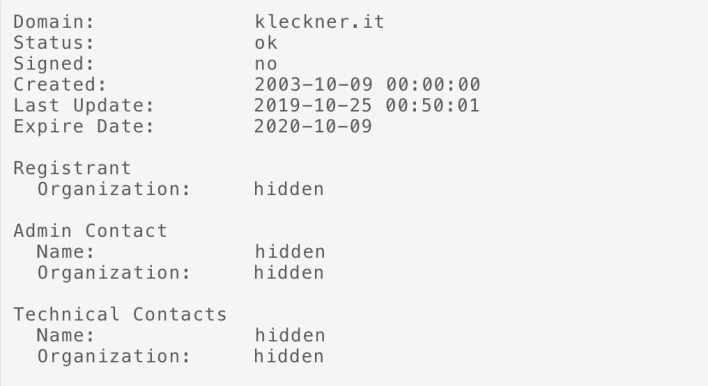 Screenshot dominio kleckner.it