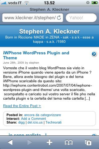 screenshot blog kleckner.it con tema iWPhone visto con un iPhone 3