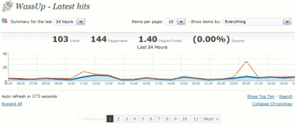 screenshot WassUp statistiche in tempo reale per WordPress