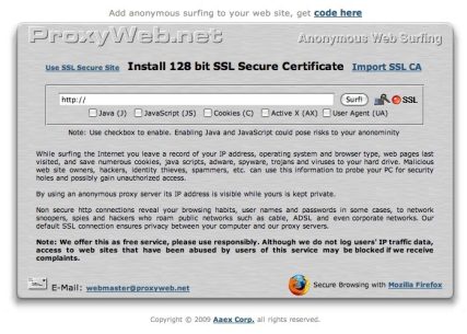 screenshot ProxyWeb.net navigazione anonima