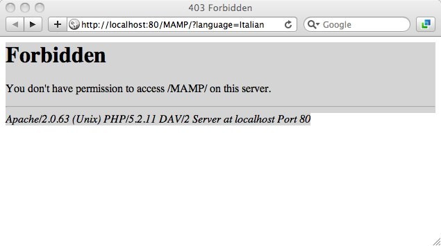 MAMP Start Page Forbidden