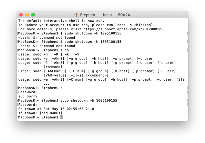 Screenshot terminale mio vecchio mac sudo shutdown -h