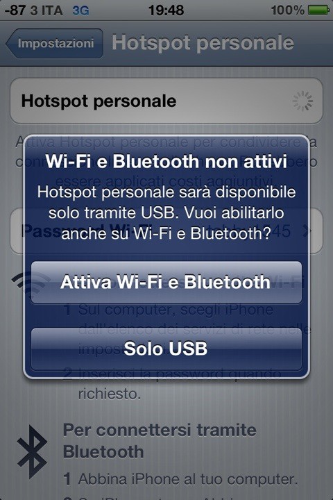 Come condividere internet 3G da iPhone iOS 5.0.x al computer via WiFi