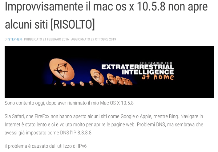Improvvisamente il mac os x 10.5.8 non apre alcuni siti [RISOLTO]