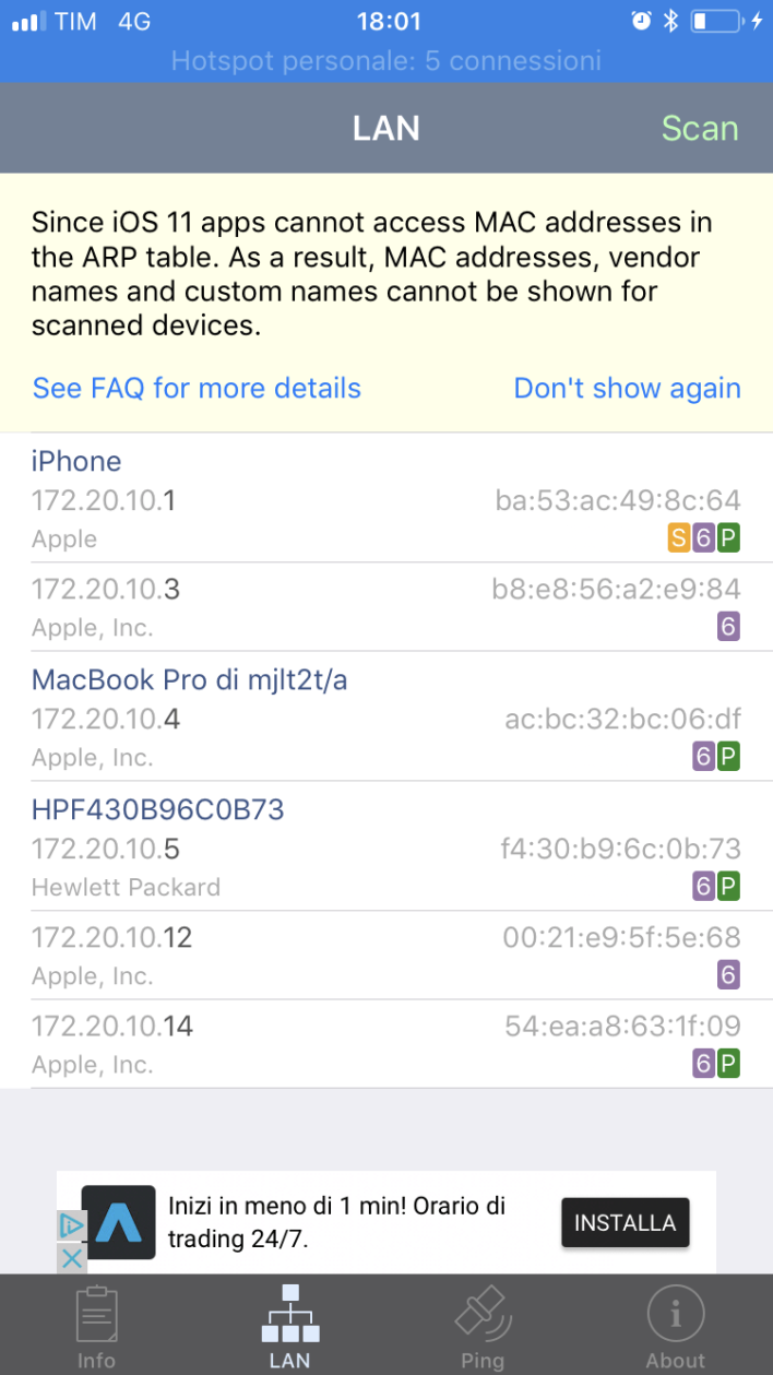 Massimo numero connessioni Hotspot personale iPhone iOS 11 ?