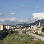 Il ponte Morandi visto da Sud sul fiume Polcevera