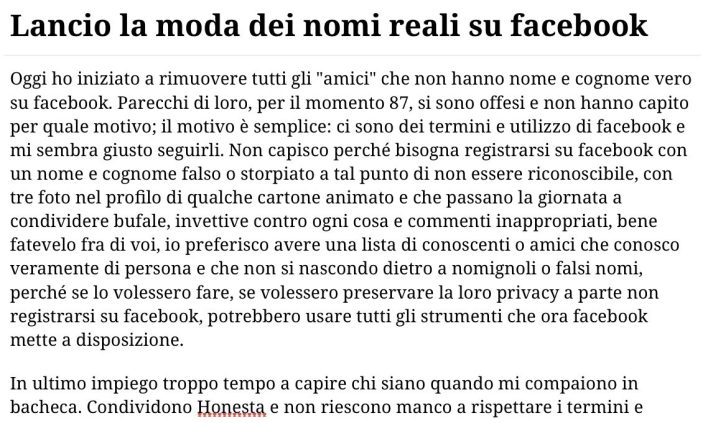 Lancio la moda dei nomi reali su facebook