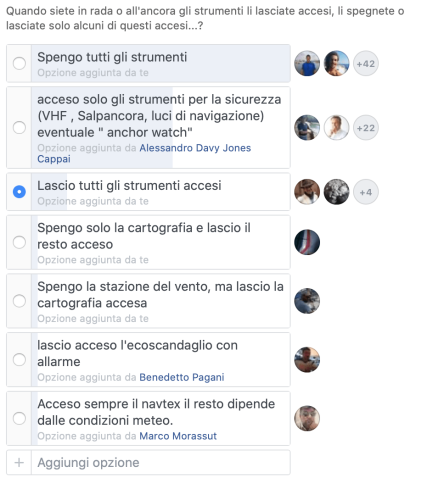 Screenshot sondaggio su Velisti in Facebook