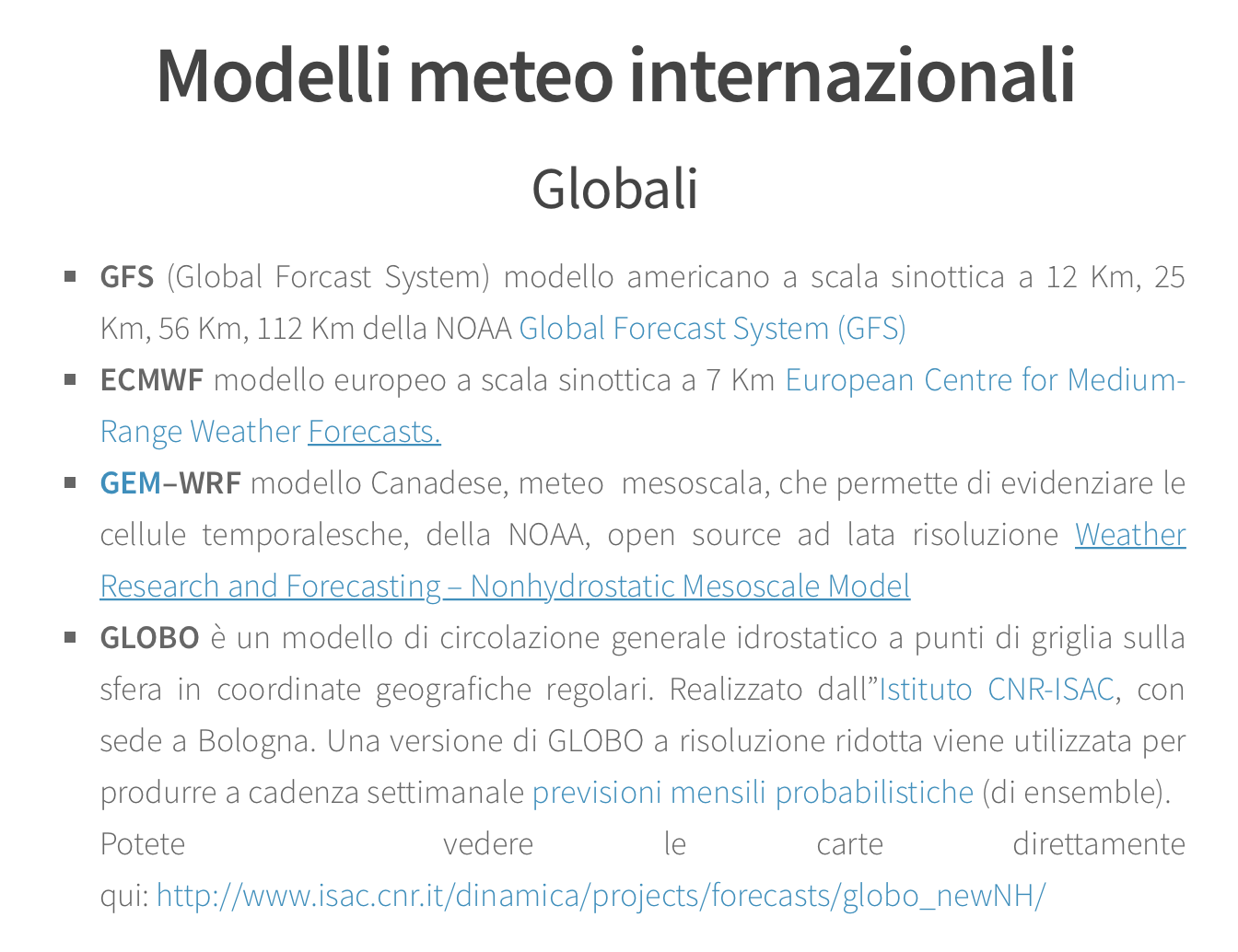 Lista modelli meteorologici