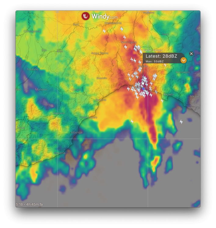 Radar meteo durante allerta rossa su Genova il 21 ottobre 2019