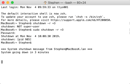 Screenshot come riavviare un Mac OS X mediante riga dii comando e terminale