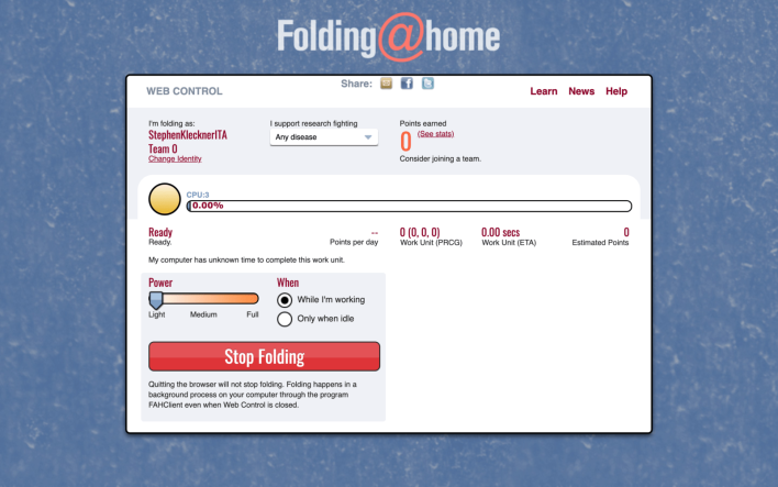 The Folding @ home web interface to combat COVID-19