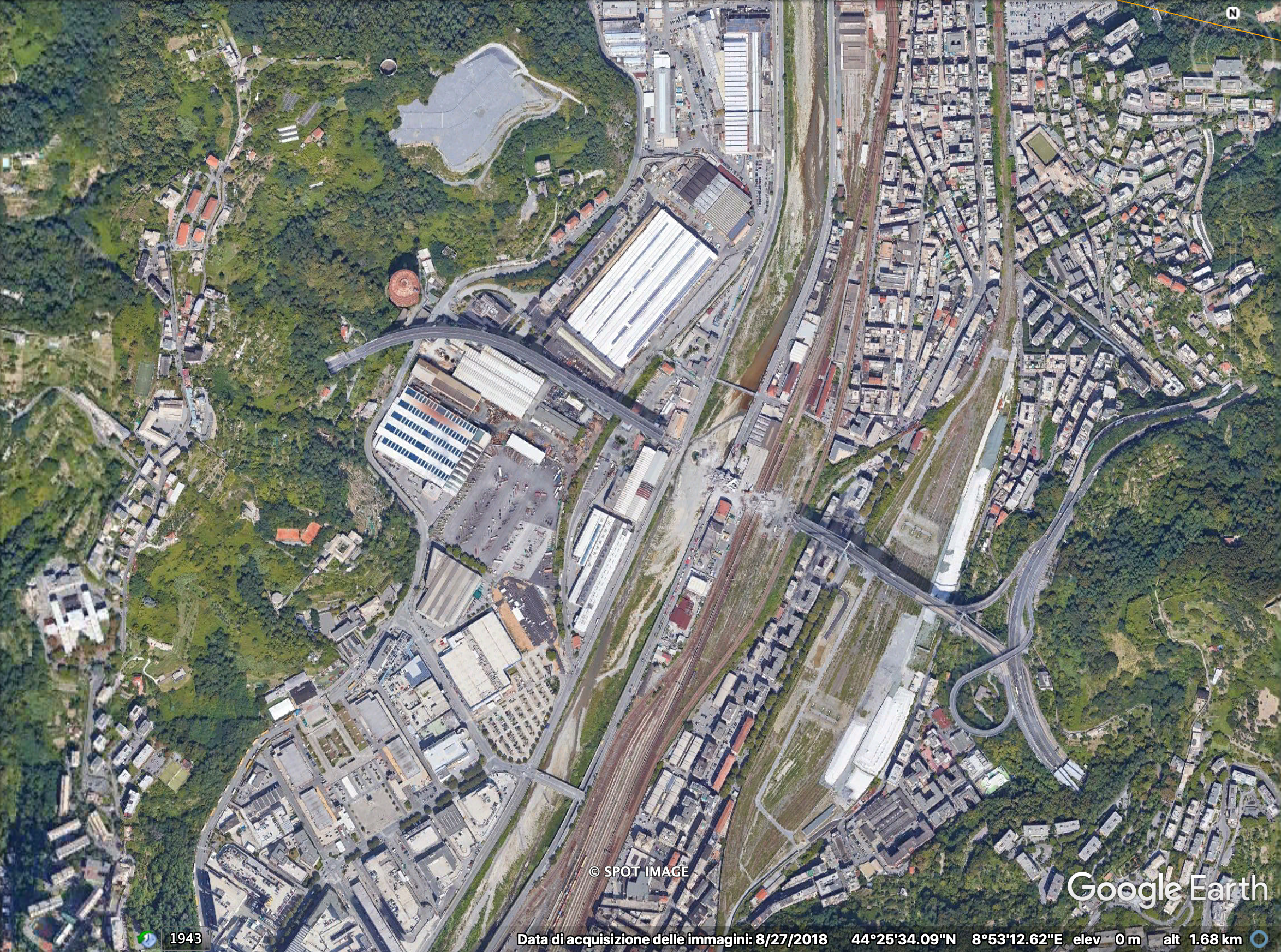 Ponte Morandi di Genova sul Polcevera crollato by Google Earth 2018