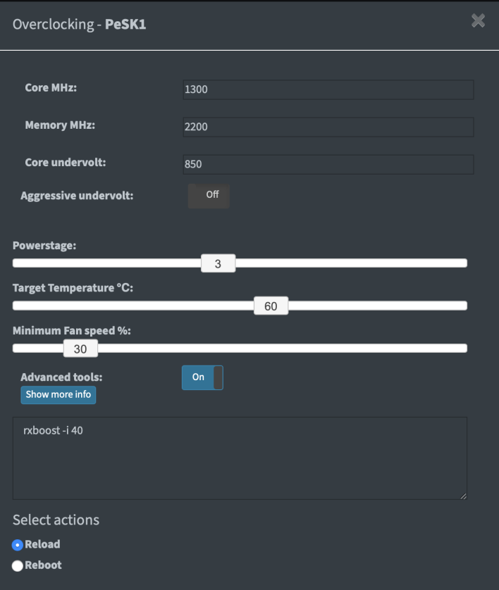 Screenshot overclocking scheda grafica per CUDO