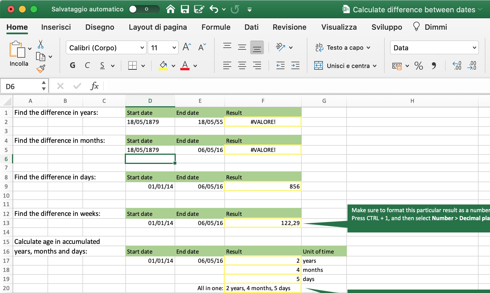 Excel non calcola la differenza tra date di diversi secoli?