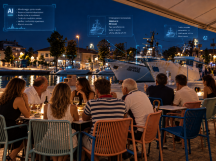 Persone alla Iole di Rimini che parlano di IA e discutono del futuro dell'intelligenza artificiale by Stephen Kleckner